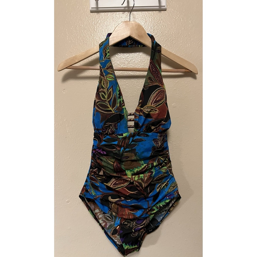 Miraclesuit Amazonia Theia One Piece Swimsuit Halter Metal Floral Multicolor 10